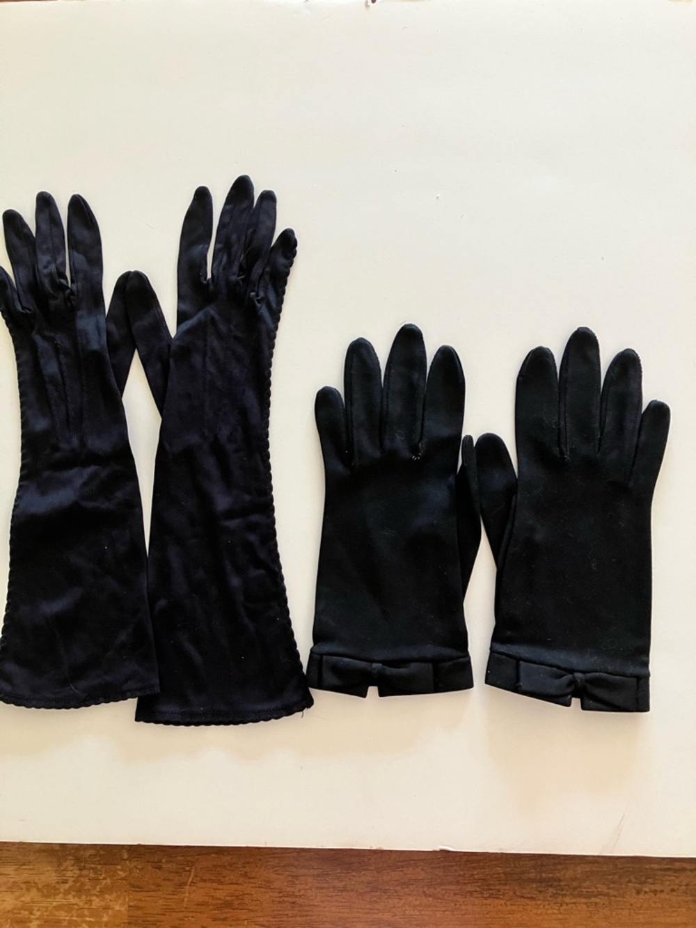 Two Vintage Pairs Black Cloth Gloves